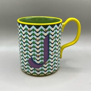 Anthropologie Parker Monogram Stoneware Micro Geo “J” Mug With Horses 4.25”
